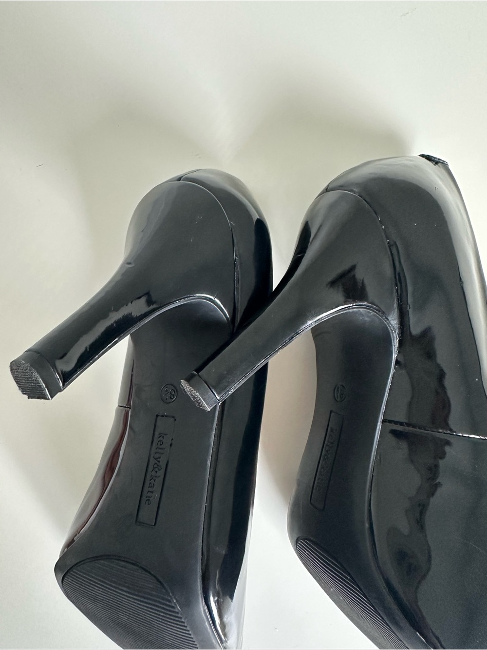 Kelly & Katie Black Patent Round Toe Stiletto Pumps | Classic Work Heels - Picture 13 of 16